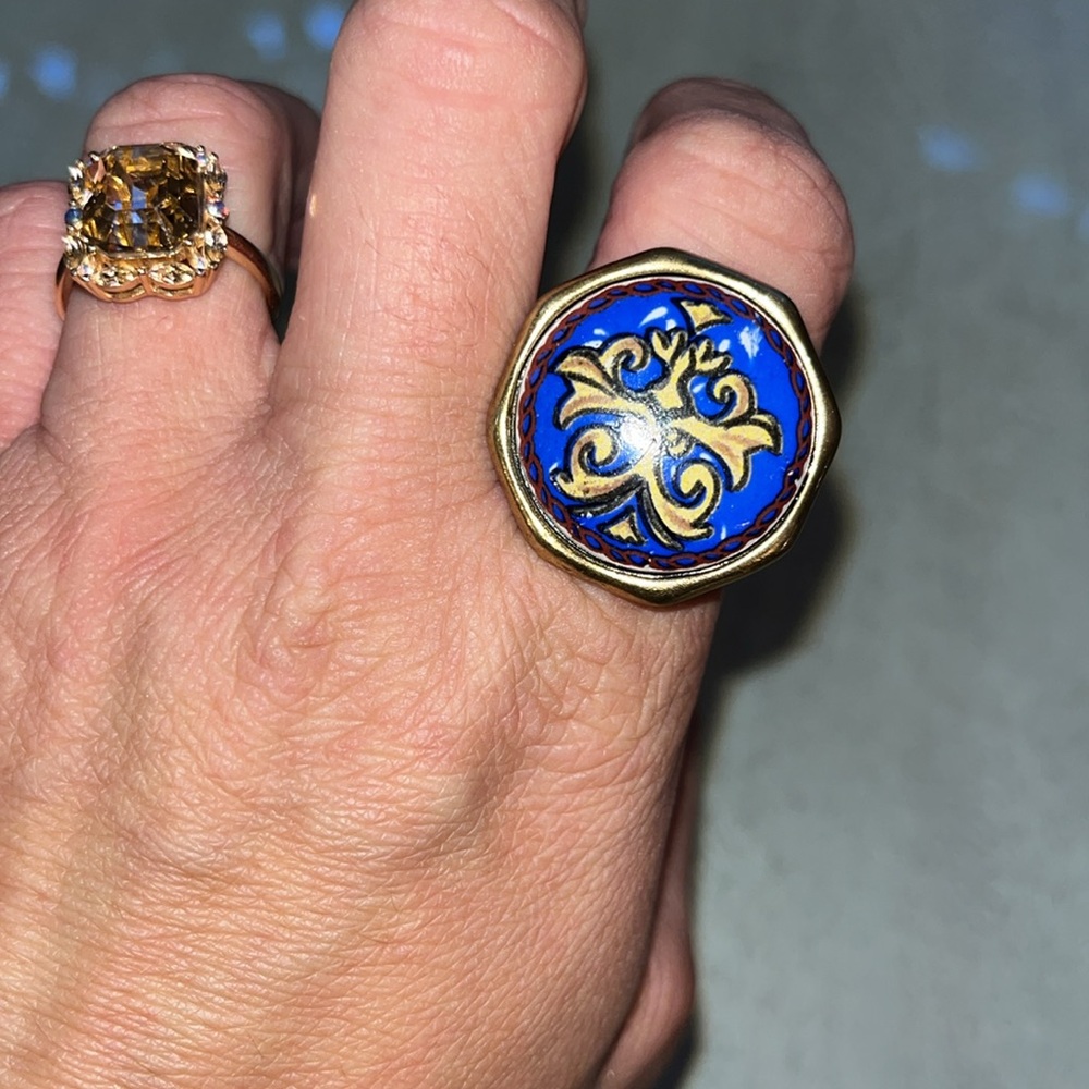 Vintage Patricia Nash large blue and gold Costume Ring- adjustable band. GrCon❤️ - Picture 6 of 9